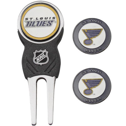 Team Golf NHL St Louis Blues Divot Tool Pack With 3 Golf Ball Markers Divot Tool with 3 Golf Ball Markers Pack, Markers are Removable Magnetic Double-Sided Enamel