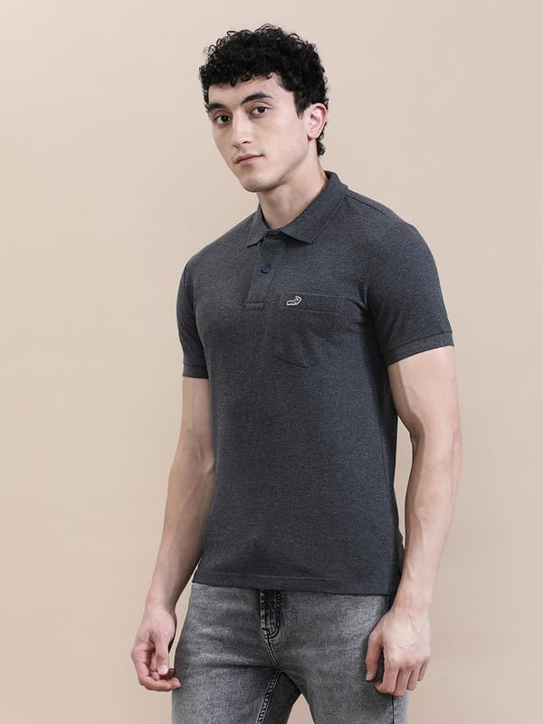 Image of CROCODILE Men's Solid Casual Wear T-Shirt | Polo Neck | Half Sleeves | Pull On | Regular