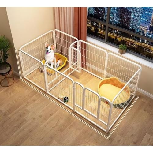 olkljdgペットフェンス 犬用 ドア付き 折りたたみ可能 室内室外兼用 トイレトレーニング対応 組立簡単 形組み換え自由 ホワイト 6 枚セット 120×60×60cm 小型犬中型犬大型犬対応 ペットサークル兼用 ペットケージ代替 (180*60*60