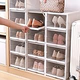 yazi シューズ収納ボックス 3個セット スニーカー ケース 引き出し式 靴収納箱 積み重ね可能 片手取りタイプ 組立簡単 玄関下駄箱 透明 靴棚 防水防塵 頑丈で大容量 25.8 x 33.2 x 高さ18.3 cm グレーホワイト