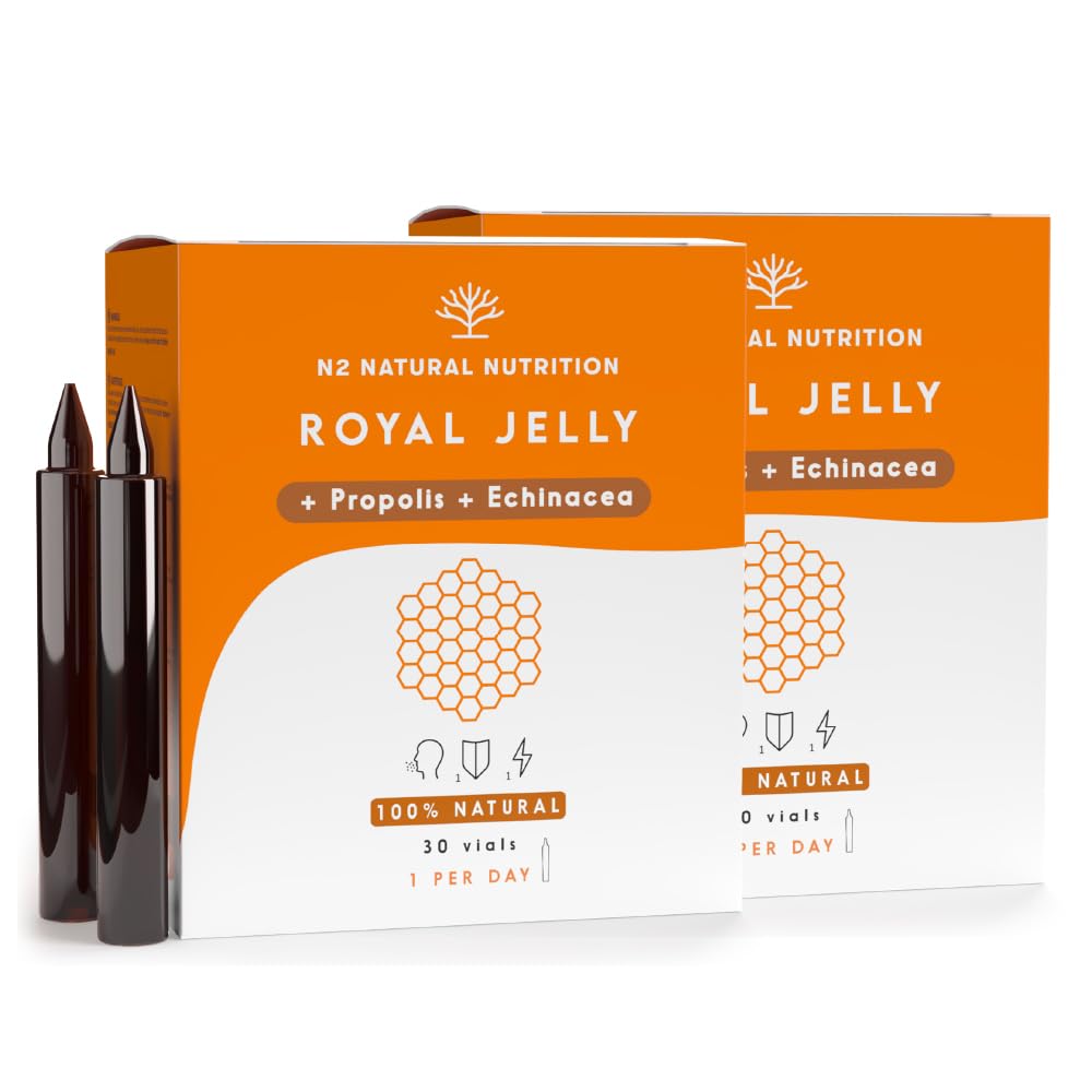 Gelee Royale Propolis Echinacea 200mg Vitamine C 60 Ampoules Anti Fatigue Royal Honey Renforcement Organisme Arôme Orange N2 Natural Nutrition