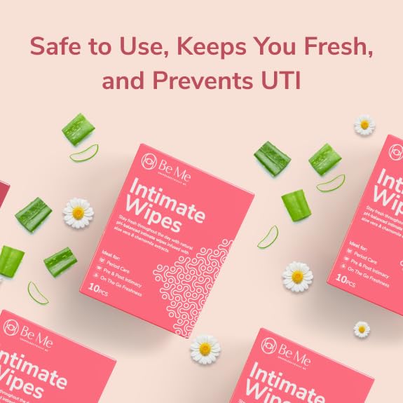 Be Me Intimate Wipes | pH Balanced | Period Care| Aloe Vera & Chamomile Extracts | Alcohol-Free Travel Friendly Feminine Wrapped Wipes - (Pack of 4, 40 Wipes Sachet) 3