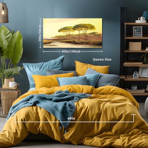 crmotu Large Canvas Wall Art, Sunset Forest Vintage Wall Paintings, Dusk Landscape Art Prints, Riverside Scenery Retro Artwork, Nature Aesthetic Pictures Wall Decor Living Room Bedroom 20"X40"