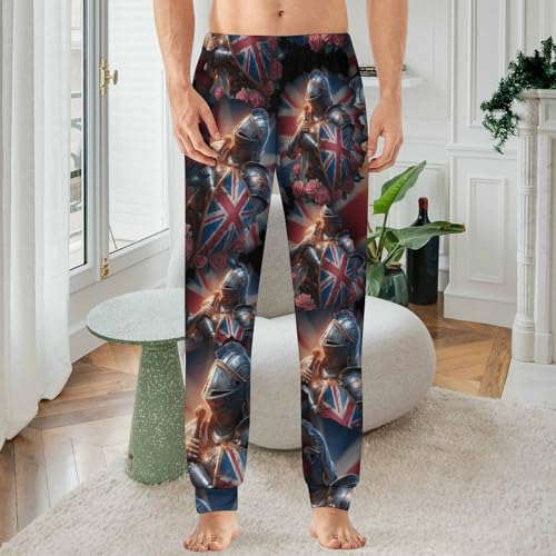 Knights British Flag Roses Men's Pajama Bottoms Sleep Lounge Soft Comfy Pants Sleepwear2