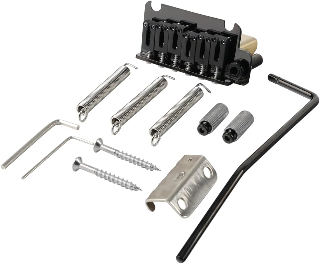 2-Point Electric Guitar Bridge Black 54mm Tremolo Bridge with Brass Block and Steel Saddles Fit for 6 String Start St Electric Guitar Replacement Parts