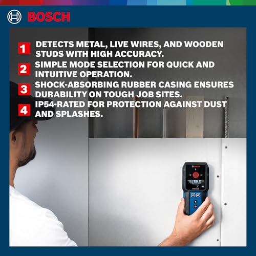 Image of BOSCH GMS 120-27 Professional Wall Scanner Detector-Finds Metals, Live Wires, Wooden Studs in Drywalls, IP54 Dust & Splash Protection, 120 mm Range, Includes Pouch & Batteries, 1Yr Warranty from BOSCH