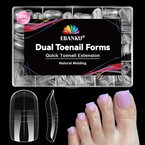 EBANKU 600PCS Matte Moldes Uñas para Pedicura, Cuadrado Largo Dual Nail Forms Reutilizables Moldes uñas Polygel Acrilicas Uñas Postizas para uñas Pies Herramientas de Manicura de Extensión de Uñas