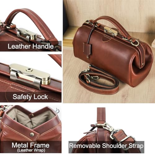 Image of CONTACTS Doctor Bag Purse for Women Luxury Leather Handbag with Lock Shoulder Bag Vintage Top Handle Bag