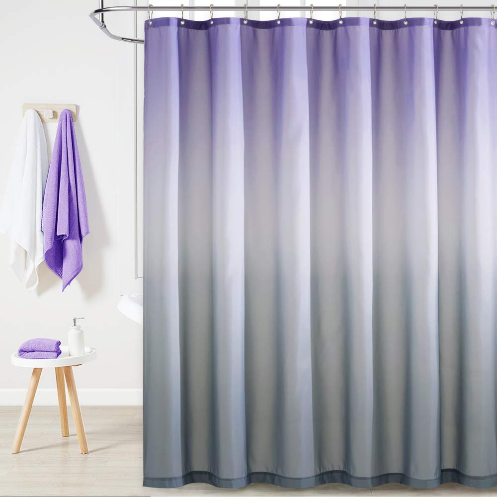 Rideau de douche étanche violet et gris 182x182 cm avec crochets pour salle de bain ferme