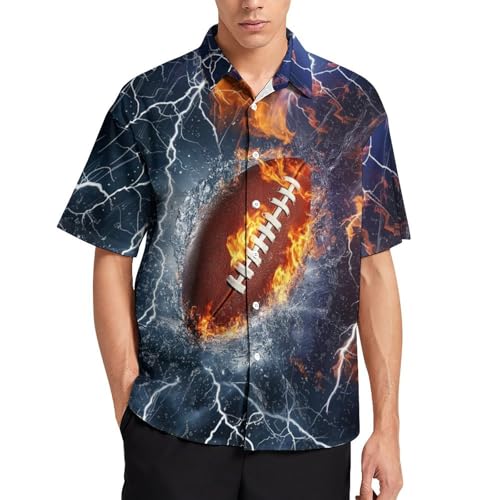 WHNBCW Men's Rugby Graphic Button Down Shirt - Casual Rugby Fan Hawaiian Shirt,Purple,S