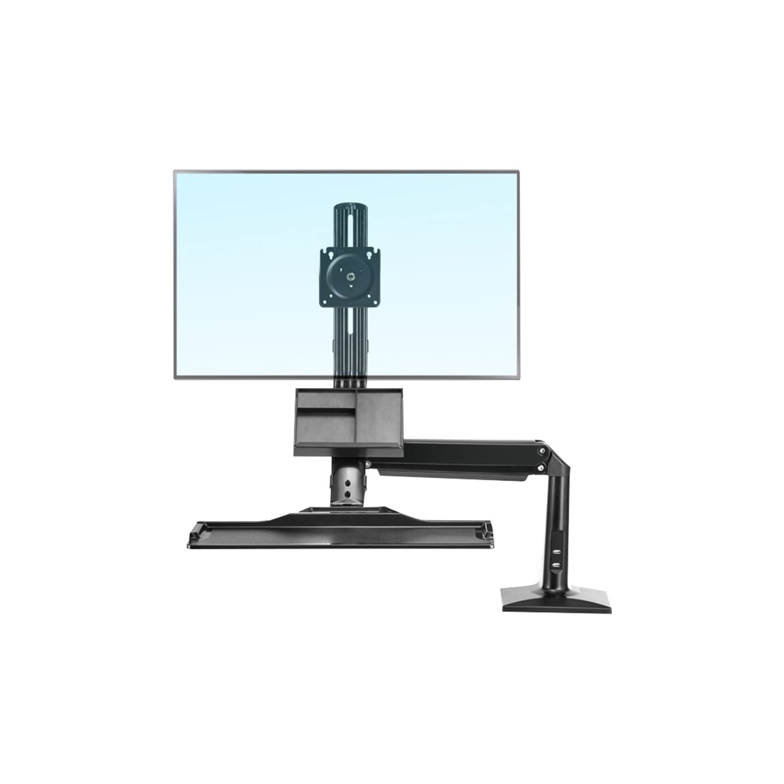 YNBSHGAA 35 Aluminum Gas Spring 19-27 Inch Monitor Holder With Foldable Keyboard Tray Full Motion Sit-Stand Workstation