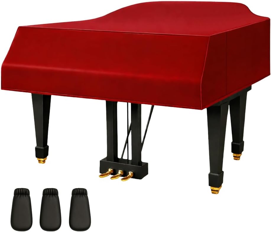 Grand Piano Cover, Thickened Velvet Dust Cover with Side Openings for Easy Access, Silky-Smooth Wrinkle-Resistant Dust Protector, Fits Baby, Petite, Medium & Parlor Grand Pianos (Red)