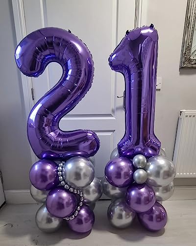 Image of Number 60 Purple Balloons 40 Inch Giant Purple Foil 60 Helium Balloons for 60th Purple Birthday Party Supplies 60th Anniversary Events Decorations