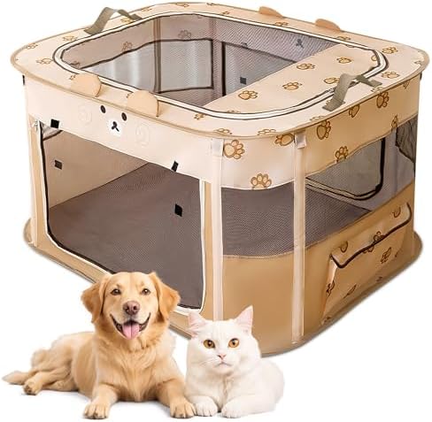 ALLSOPETS Parc pour Chien Pliable, Enclos Portable pour Chiot Chat Lapin, Tente Respirante d’Intérieur/Extérieur avec Sac de 