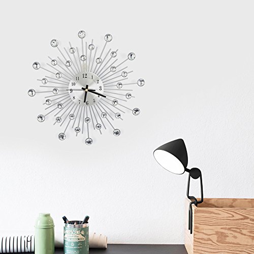 lyrlody Modern 3D DIY Wall Clock, Non-Ticking, Handcrafted Diamond Beaded Crystal Jeweled Sunburst, Silver, 30x30cm - Image 3