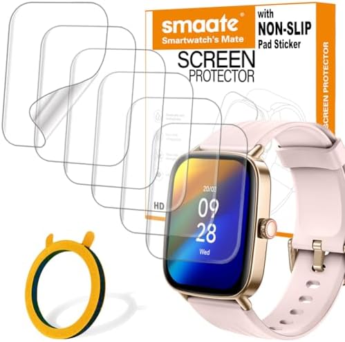 6-PACK Screen Protector Compatible with Yoever aeac Tensky SOUYIE IDW28 1.85” Fitness Tracker Smart Watch, Soft TPU, Full Coverage, Bubble Self-healing, with Non-Slip Pad Sticker image 3
