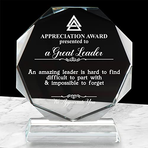 Leader Gifts, Leadership Gifts For Women Men, Appreciation Gifts For Boss, Manager, Mentor, Supervisor, Glass Award Plaque 5.7 * 5.1 Inch #TOP13