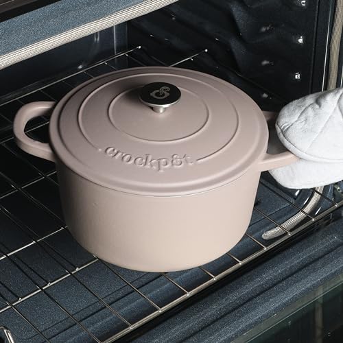 Image of Crock Pot Artisan 7-Quart European Enameled Round Cast Iron Dutch Oven Pot With Lid - Matte Dusty Pink
