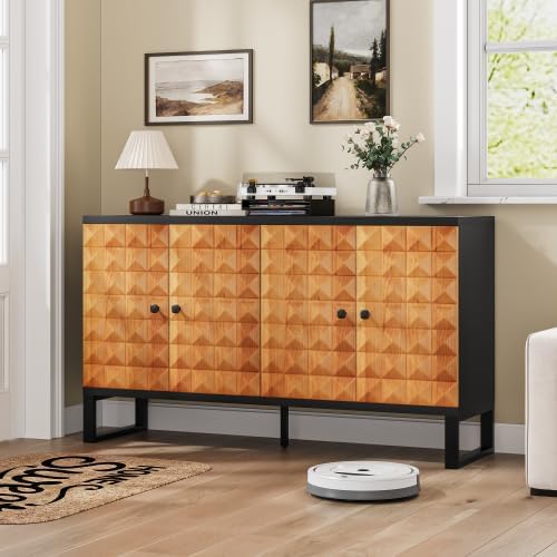 Sideboard Buffet Kitchen Storage Cabinet with 4 Doors, Accent Cabinet with Adjustable Shelves, Multifunctional Console Table for Living Room, Kitchen, Entryway, Hallway