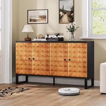 Sideboard Buffet Kitchen Storage Cabinet with 4 Doors, Accent Cabinet with Adjustable Shelves, Multifunctional Console Table for Living Room, Kitchen, Entryway, Hallway