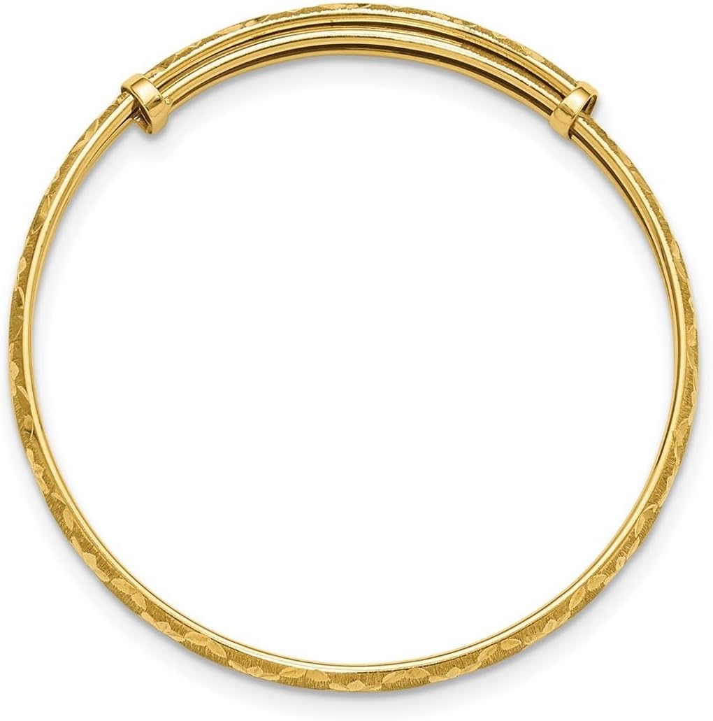 JewelryWeb 3.15mm 14k Solid Yellow Gold Polished Satin and Sparkle-Cut Adjustable Bangle Bracelet Cuff Bracelet for Women - Image 3