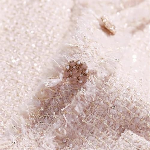 Mnjyihy Women V-Neck Slim Short Tweed Jackets Single Breasted Long Sleeves Wool Blends Work Coat Outwear2