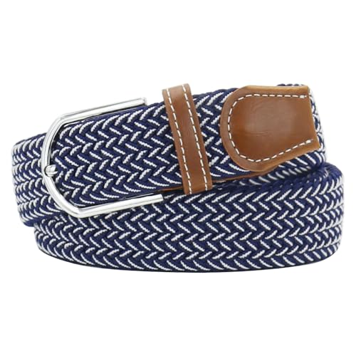 Huyfhksd Mixed Color Woven Stretch Braided Belts for Men and Women Fashion Elastic Belts, S, Blue and White