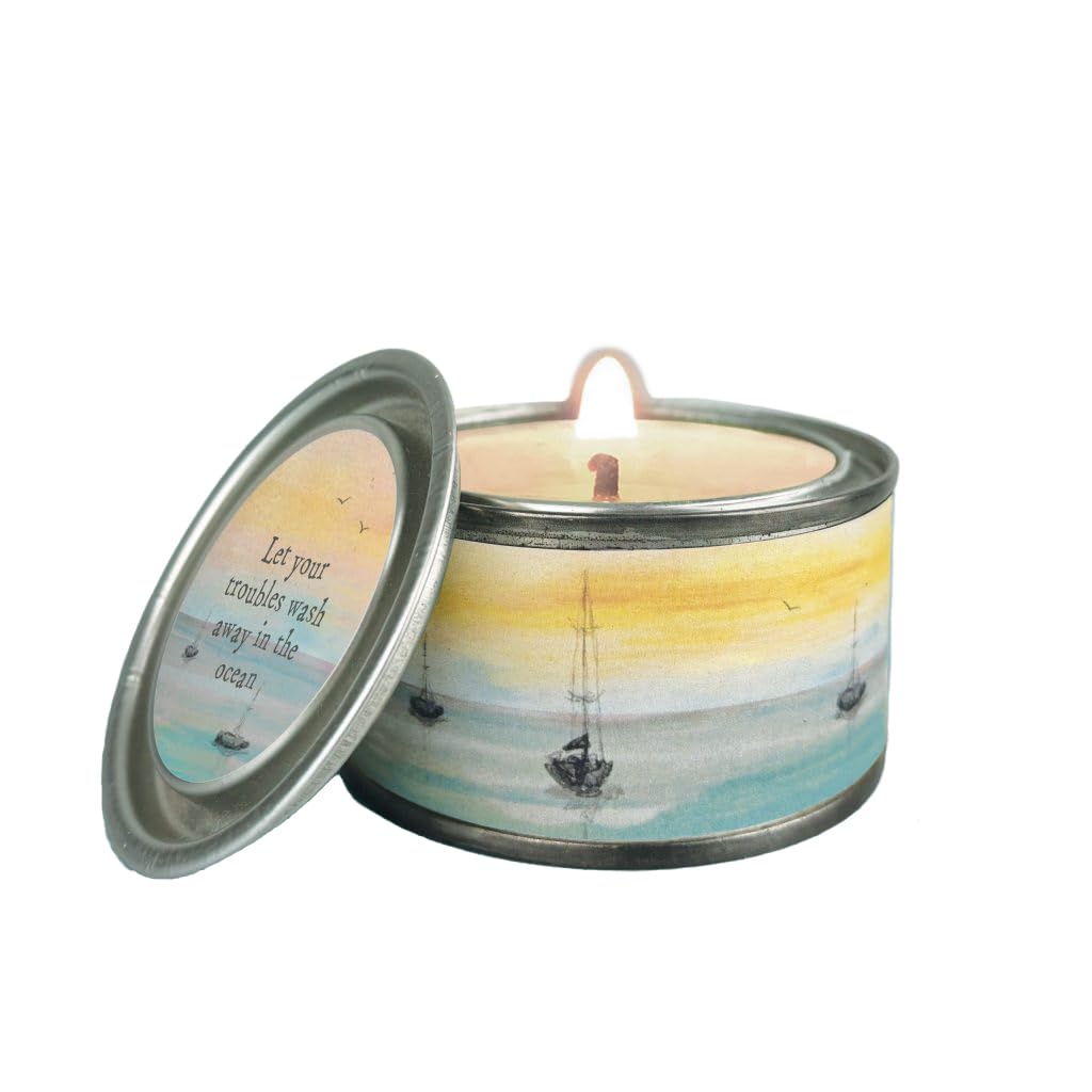 East of India Seascape Candle in a Tin with a Sentiment Wording Gift 89ml (Let Your Troubles wash Away in The Ocean)