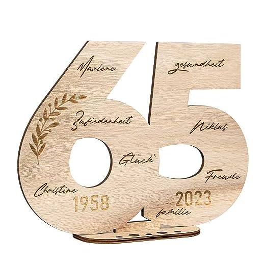 I LOVE MOM Madera Libro de Visitas,DIY Decorativas Números de Madera,Tarjeta Felicitacion 65 Años Regalos,Cartel para Visitas de Fiesta Boda Cumpleaños Aniversario