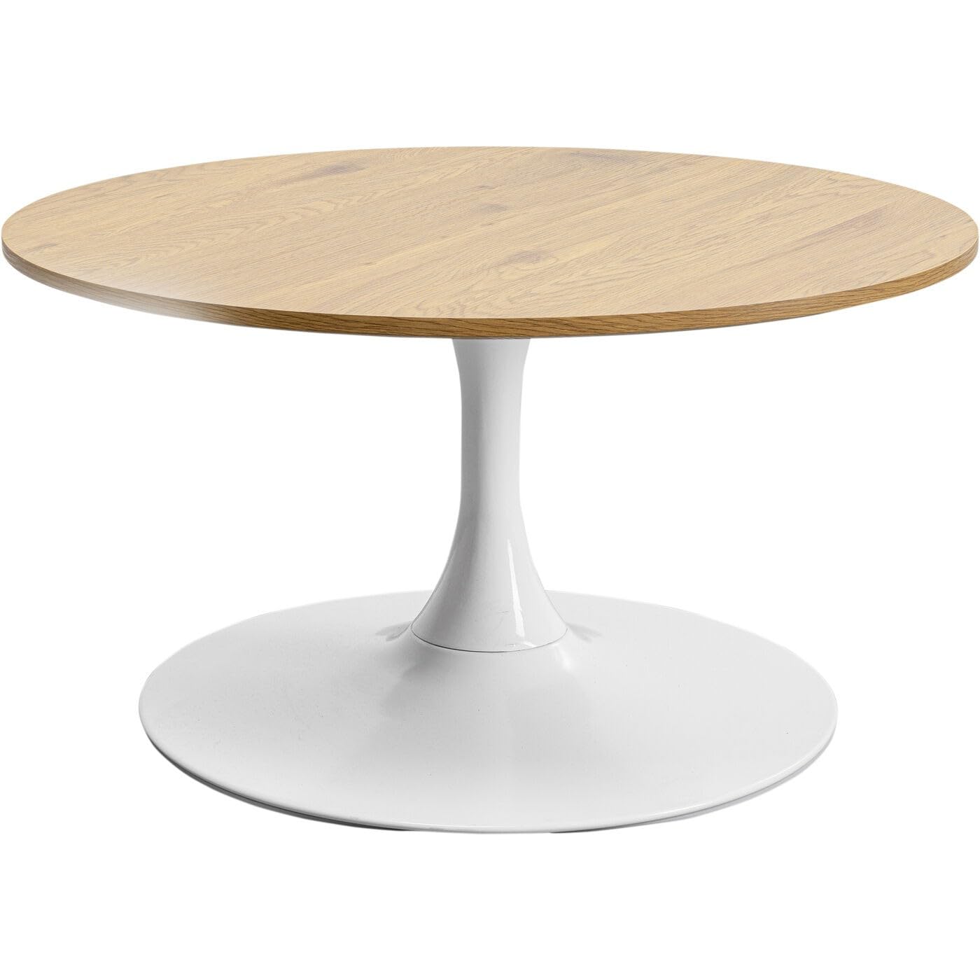 Kare Design Coffee Table Schickeria Oak, White, Brown, Wooden Look, Steel Base, Diameter 80cm, Modern, Round Sofa Side Table, Decorative Home Accessories, Room Decor for Living Room