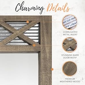 Autumn Alley Farmhouse Bathroom Mirror - Rustic Mirror - Vanity, Bathroom and Bedroom Mirror Wall- Country Farmhouse Decor, Mirror Barn Door Wood, Galvanized Metal, Large Size: 28" x 34", Brown Autumn Alley Farmhouse Bathroom Mirror Rustic Mirror Vanity Bathroom and Bedroom Mirror Wall Country Farmhouse Decor Mirror Barn Door Wood Galvanized Metal Large Size 28 x 34 Brown