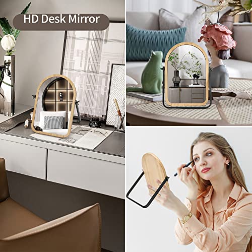 Geloo Vanity Makeup Table Mirror - Desk Mirrors 360 Adjustable Rotation,Wood Framed Small Standing Mirror For Bedroom,Tabletop,Office,Antique,Dresser,Countertop 11.8'' X 7.8'' #TOP5