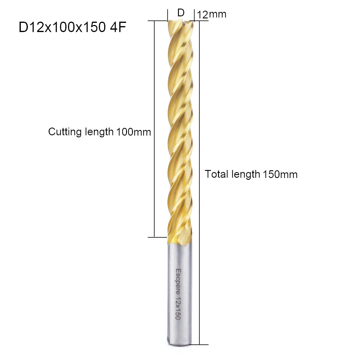 EVA EPS Styrofoam CNC Router Cutter for Cutting Long, HSS Spiral Long Endmills CNC Foam Milling Bit 2D / 3D D12x100x150 4F Flat