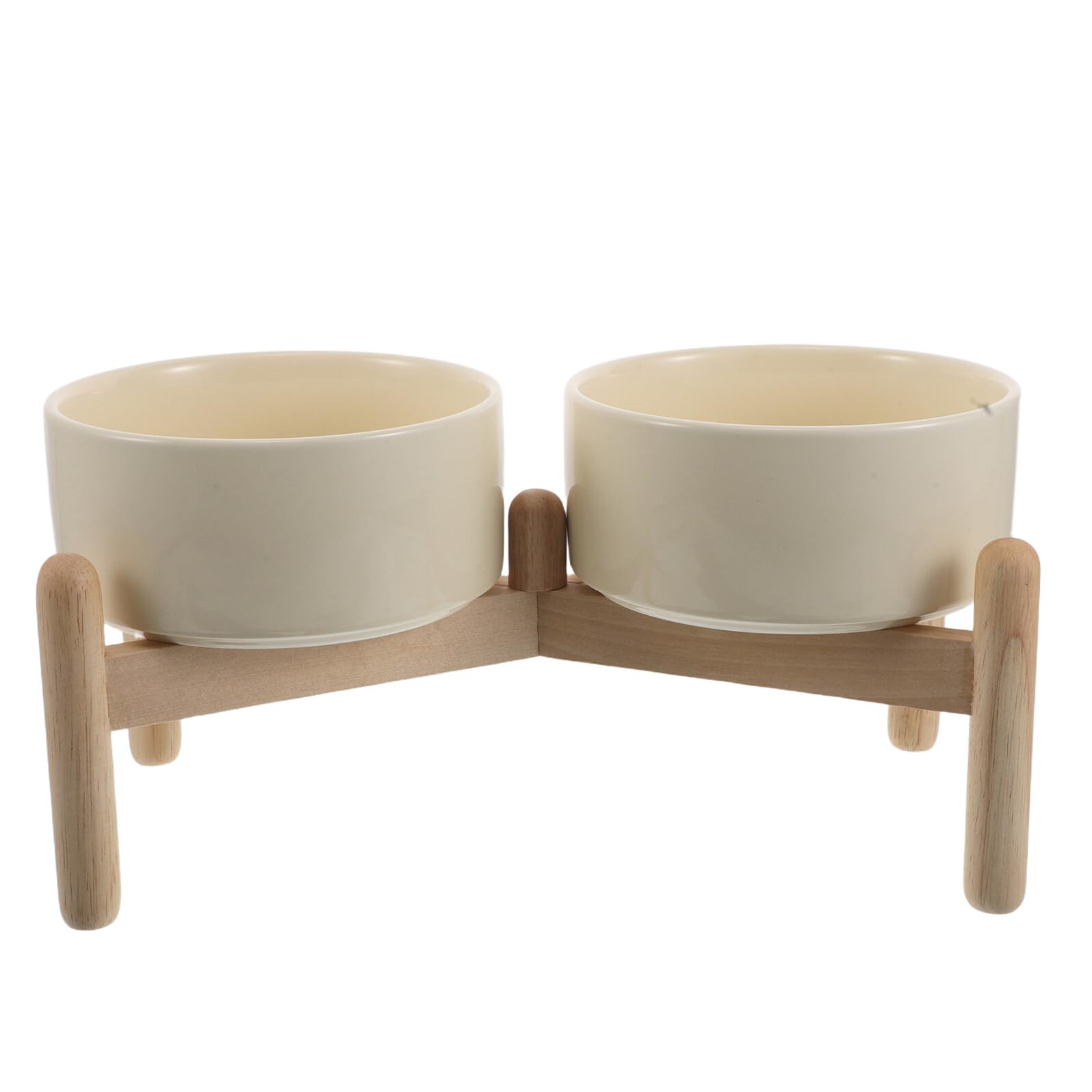 Podwyższona Ceramiczna dla Psa z Drewnianym Stojakiem Podwójne Antypoślizgowe Naczynia Karmę i Wodę Podniesione Miski dla Małych Ras Trwałe i Łatwe Do Czyszczenia