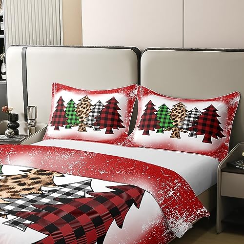 Homewish 100% Natural Cotton Xmas Duvet Cover Christmas Bedding Set Double Leopard Print Xmas Tree Comforter Cover Buffalo Plaid Red Grunge Tie Dye Bed Sets with 2 Pillowcases Soft - Image 4