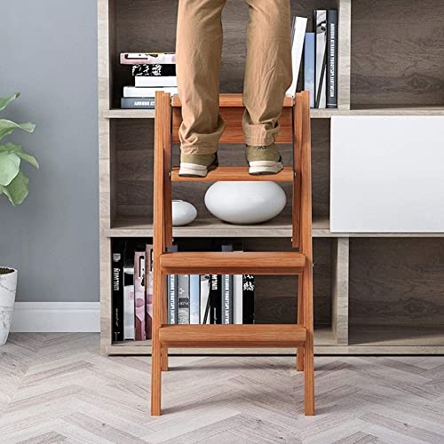 Taburete con escalón silla plegable de madera maciza de doble propósito de 4 escalones 4