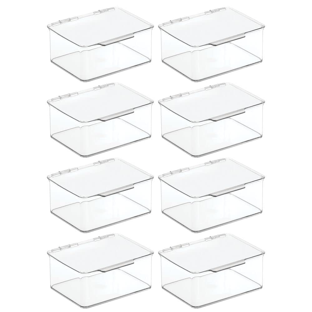 mDesign 8er-Set Schreibtisch Organizer – stapelbarer Büro Organizer aus BPA-freiem Kunststoff – kleine Aufbewahrungsbox mit Klappdeckel für Stifte, Radiergummi und anderes Bürozubehör – durchsichtig