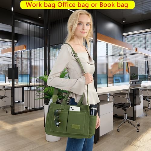 Image of ZHMO Canvas Tote Bag for Women,Women's Bags Crossbody Bags Work Laptop Tote Bag Large Handbags Purse for Travel Nurse Teacher