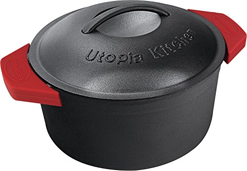 Utopia Kitchen Pre-Seasoned Cast Iron Dutch Oven with Dual Handle and Cover Casserole Dish (5 Quart with Silicone Handle)