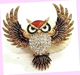 Big Wonderful Wise Wings Owl Rhinestone Vintage Inspired Pendant Brooch Rhinestone Brooch Pin for Women