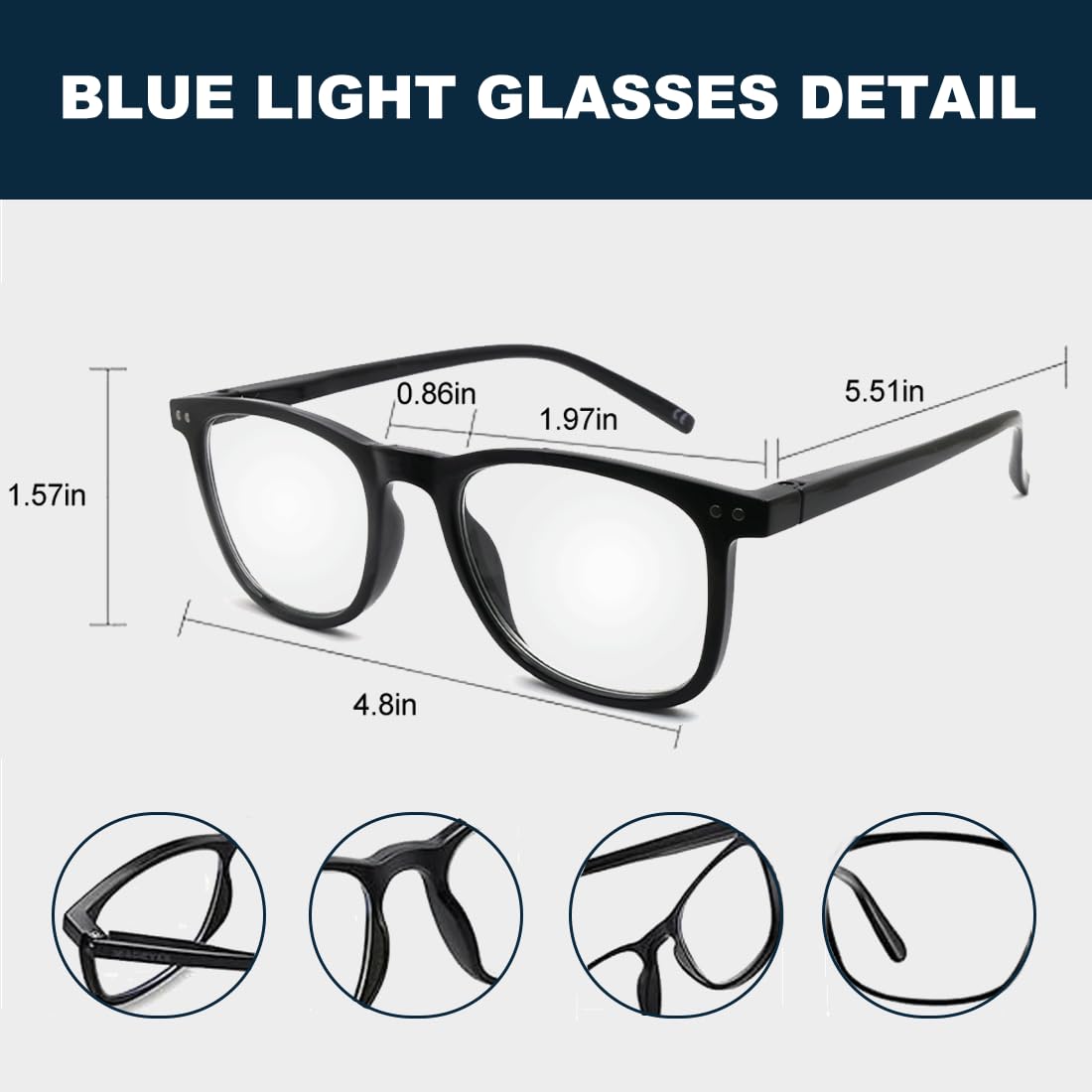 Blue Light Blocking Lunettes d'ordinateur pour homme et femme, anti-éblouissement 400 UV & Eye Strain Faux verres carrés, noirs, léopard, transparents, 0,00 x