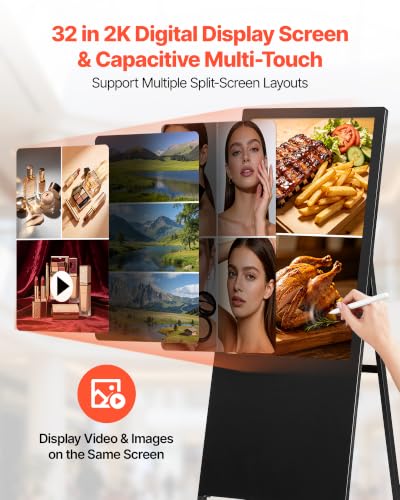 Image of VEVOR 32 in Indoor Digital Signage Floor Standing Advertising Display Kiosk, WiFi HDMI /USB Input Android OS, 178 Wide View, LCD Touchscreen Interactive Monitor, Commercial Totem Vertical Poster