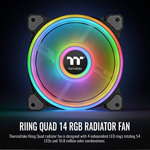 Image of Thermaltake Riing Quad 140mm 16.8 Million RGB Color(Alexa, Razer Chroma)Enabled 4 Light Rings 54 Addressable LED 9 Blades Hydraulic Bearing Case /Radiator Fan,Single Pack, CL-F089-PL14SW-C, Black