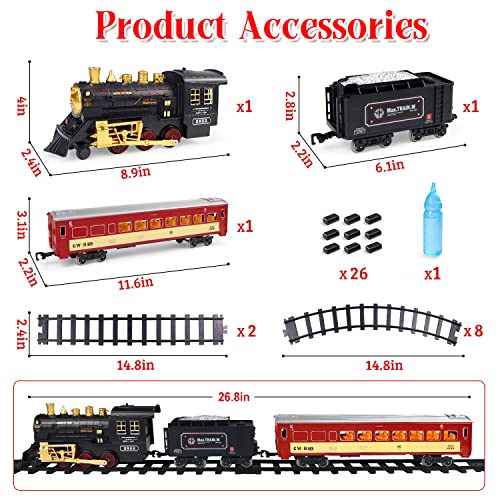 Image of aotipol Electric Toy Train Set Including Passenger Coach with Lights, Steam Locomotive with Realistic Sounds & Headlight, Coal Car - Christmas Train Sets Under the Tree, Gift for Kids Black