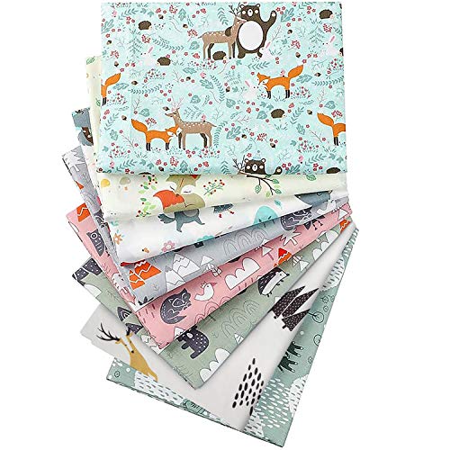 Aubliss 8Pcs Fat Quarter Fabric Bundles 100% Cotton 19.6'' X 19.6''(50Cm X 50Cm) Quilting Cotton Craft Fabric Pre-Cut Squares Sheets For Patchwork Sewing Quilting Crafting(Forest) #TOP1