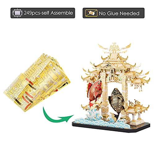 Piececool 3D Metal Puzzle Model Kits, Dragon Gate Carps Models Building Kit for Adults, Brain Teaser DIY 3D Puzzles Learning Toys for Teens Students Stress Relax, Great Birthday Gifts, 249 Pcs