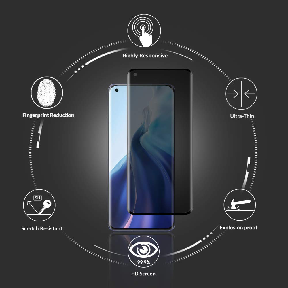 Protection D'écran En Verre Trempé Incurvé 3D Pour Xiaomi Mi 11 - Noir, Compatible Avec Coque - Neuf Sous Blister