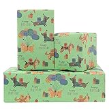 Apol Happy Birthday Dog Gift Wrapping Paper,Green Puppy Gift Wrap Paper 4 Folded Sheets Kraft Wrapping Paper for Kids Boys Girls Woman Man Dog Lover Baby Showers Party Gift Wrap Supplies,28 x 20 Inch