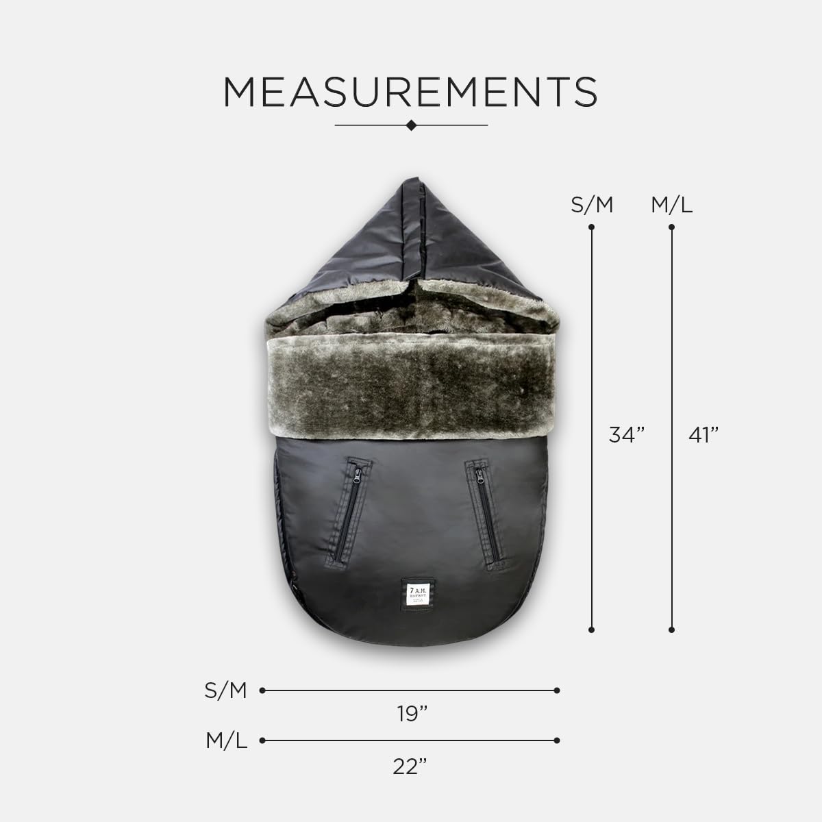 7 AM Enfant - Saco para cochecito de bebé, bolsa de invierno repelente al agua para cochecitos y asiento de coche, forro polar suave y forro de felpa para bebé | (gris jaspeado, piel sintética negra