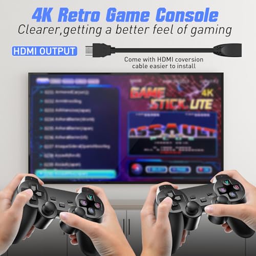 Retro Game Console, Wireless Retro Game Console, Plug & Play Video TV Game with 25000+ Built-in Games, 4K HDMI Output, and 2.4GHz Wireless Controller, 9 Classic Emulators (Black) - Thumbnail 4